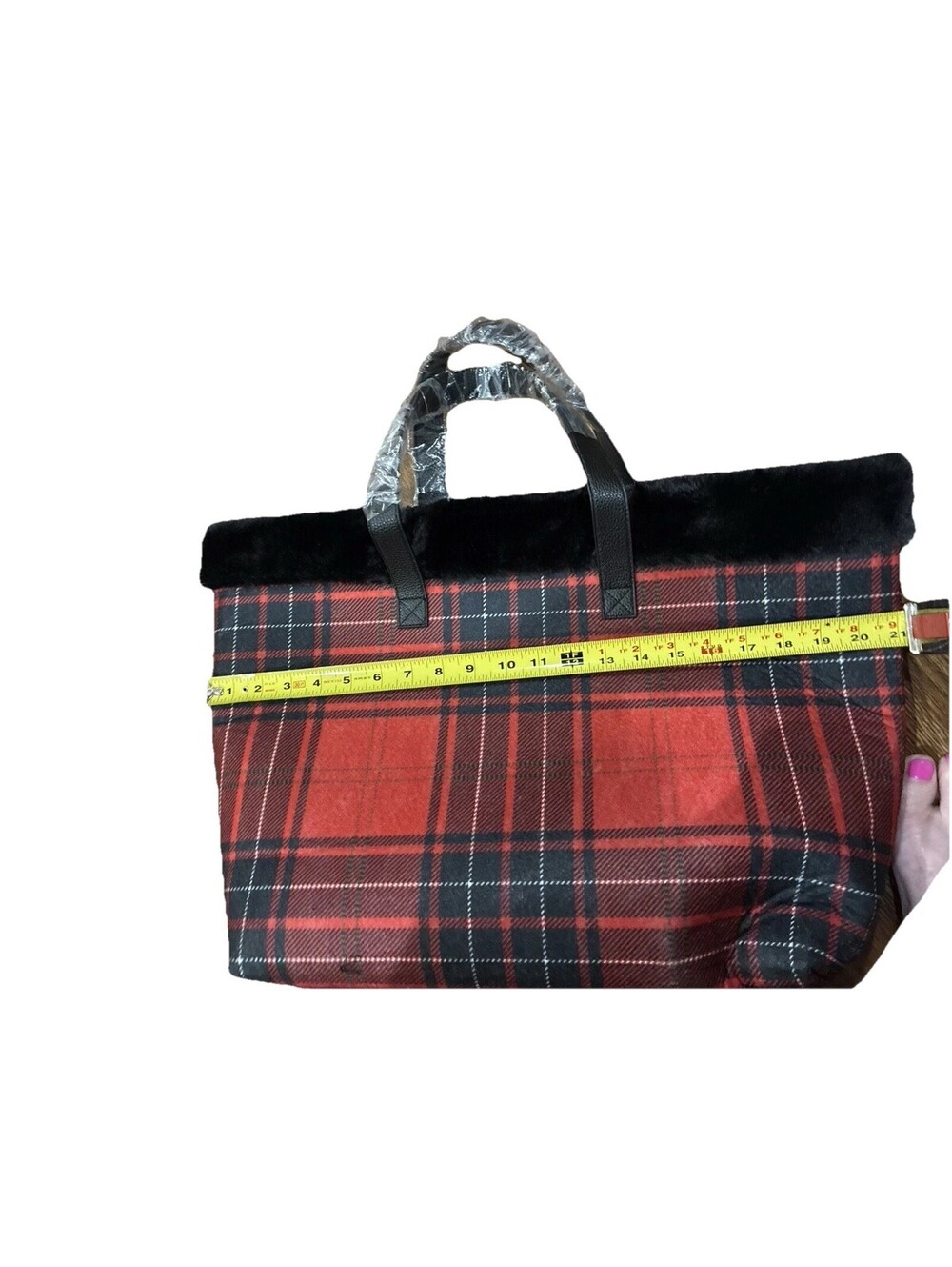 B&N Exclusive Red Plaid Holiday Tote by Ting Ji Handbag